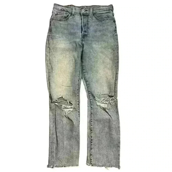 Levi’s Wedgie Straight Women’s Denim Jeans Size 30 Distressed Cropped Raw Hem - Picture 1 of 7